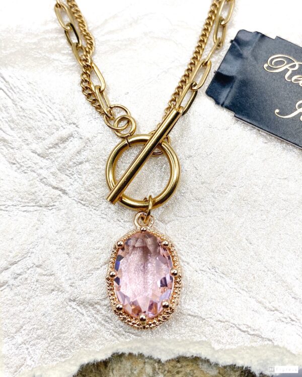 03566-Pink Crystal Toggle Necklace; Suggested Retail: $16.00-18.00