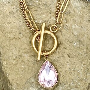 03525- Rose Crystal Teardrop Necklace; Suggested Retail: $14.00-16.00