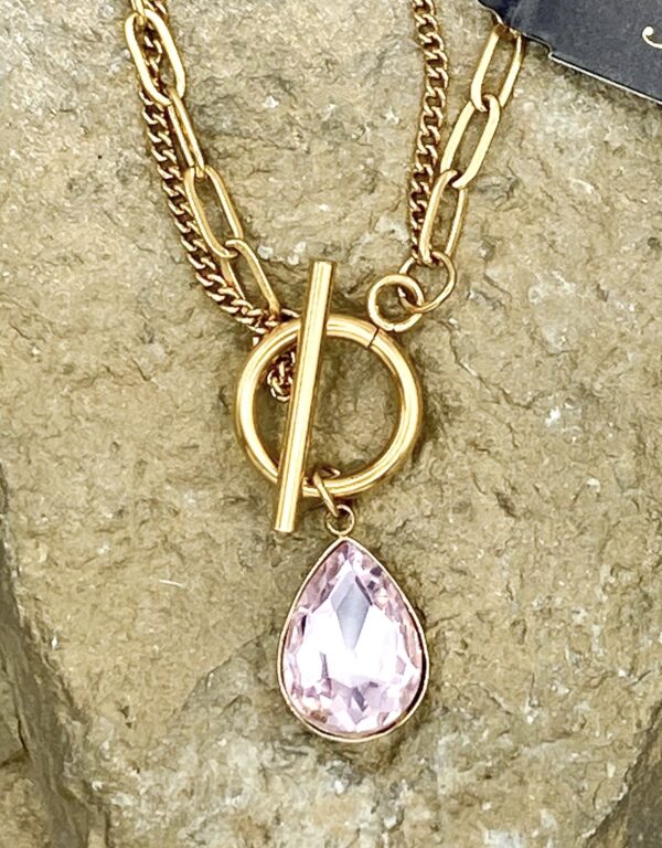 03525- Rose Crystal Teardrop Necklace; Suggested Retail: $14.00-16.00