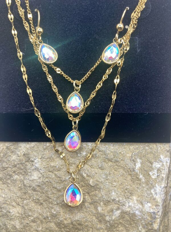 03503- Aurora Borealis Triple Layered Teardrop Set; Suggested Retail: $22.50-26.00