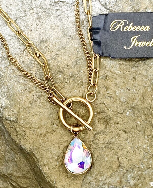03522- Aurora Borealis Crystal Teardrop Necklace; Suggested Retail: $14.00-16.00